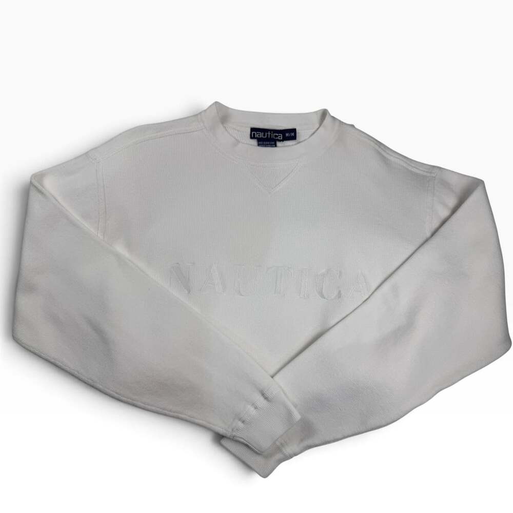 Nautica Tonal Spellout Crewneck Sweatshirt Men’s M White 100% Cotton
